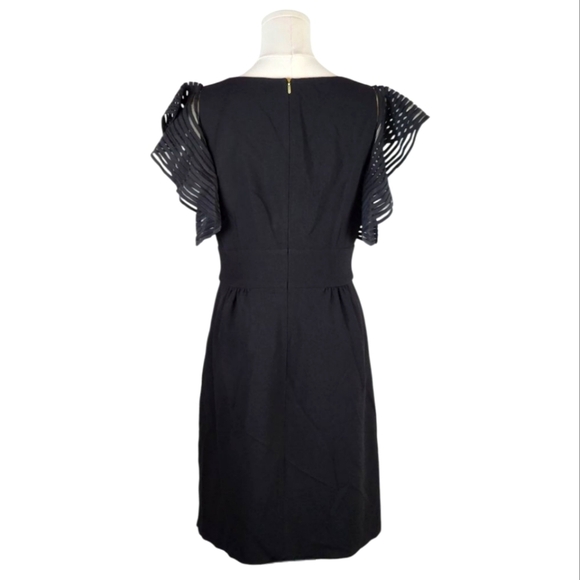 Trina Turk Black Flutter Sleeve Cocktail Evening Party Dress V-Neck Silk Trim - Picture 5 of 9